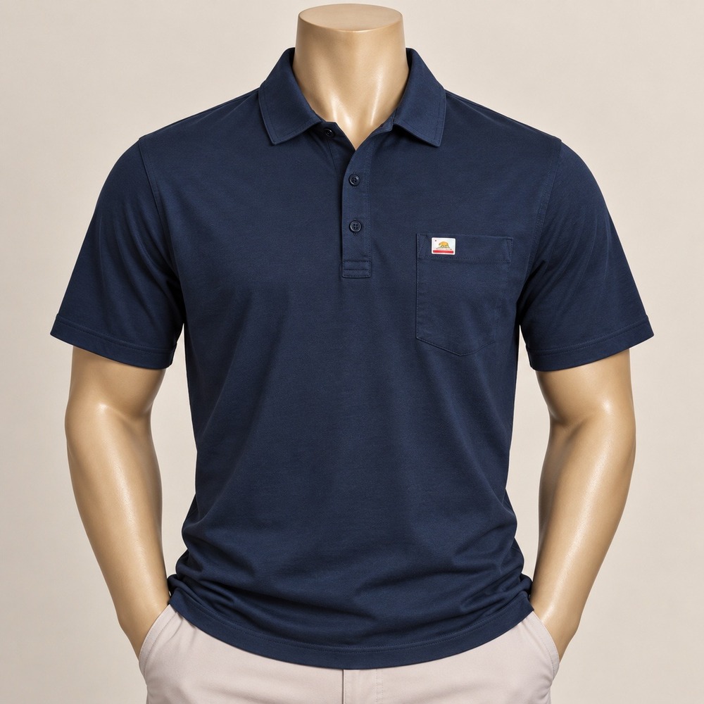 TravisMathew Mens Navy Blue California Republic Pocket Polo Shirt Size L